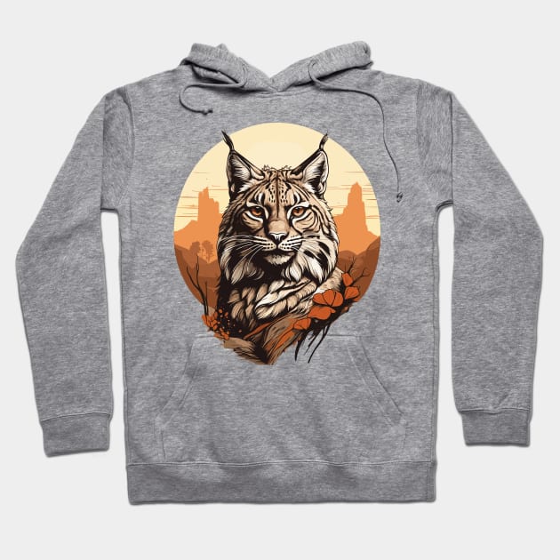 Retro Wildlife Portrait Bobcat Design Hoodie by TF Brands